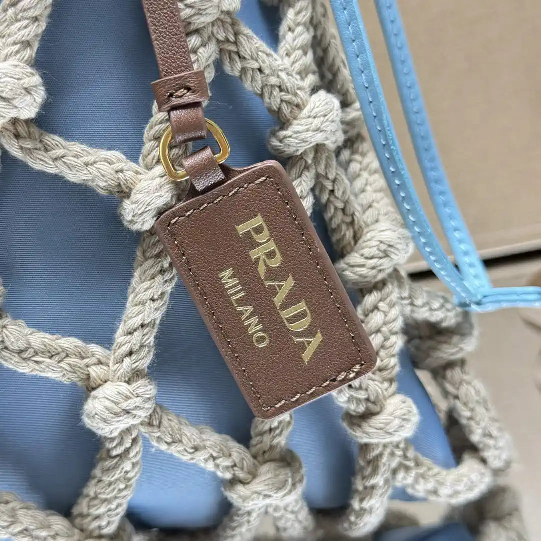 Prada Nou¨¦ medium cotton macram¨¦ bag 1BC111 Blue