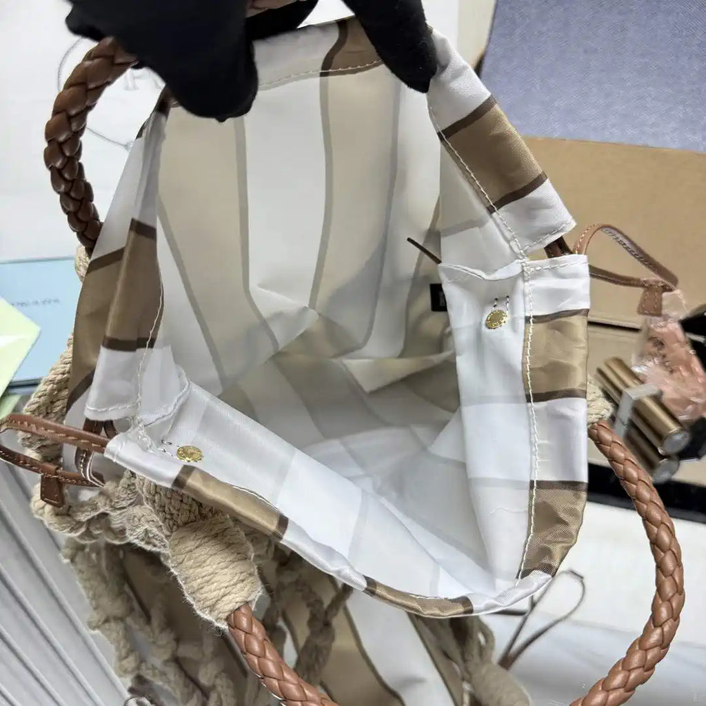 Prada Nou¨¦ medium cotton macram¨¦ bag 1BC111 Gray