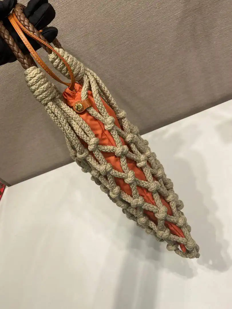 Prada Nou¨¦ medium cotton macram¨¦ bag 1BC111 Orange