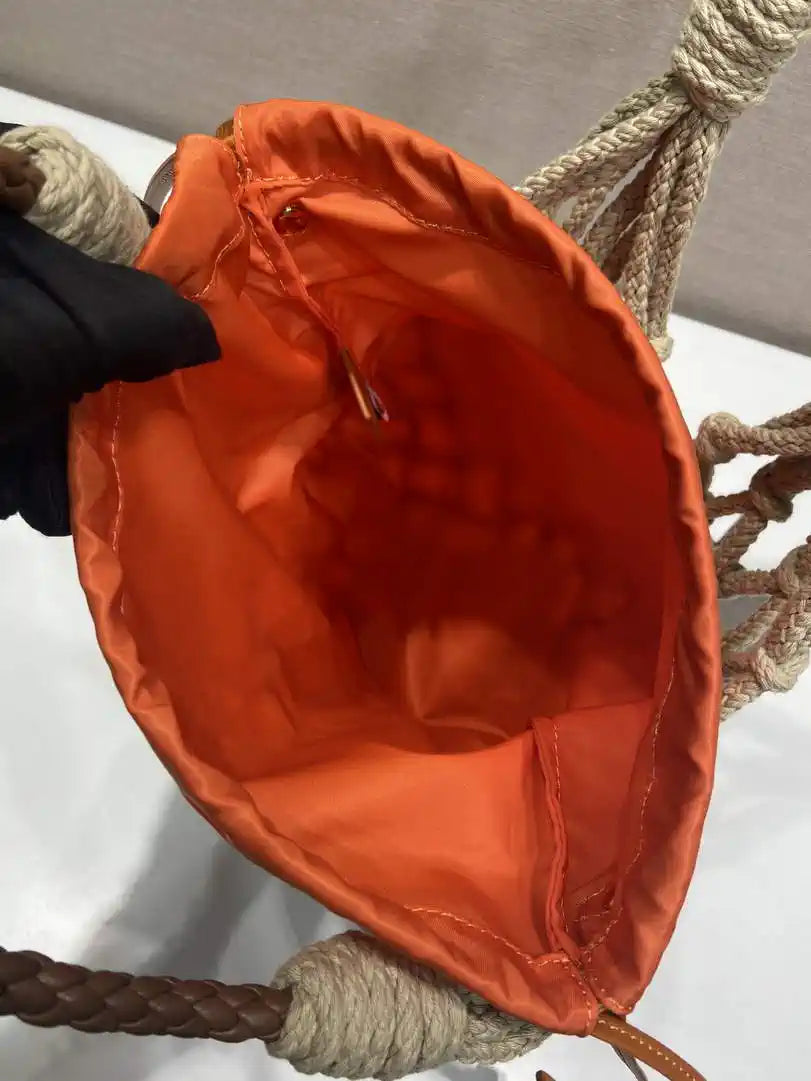 Prada Nou¨¦ medium cotton macram¨¦ bag 1BC111 Orange