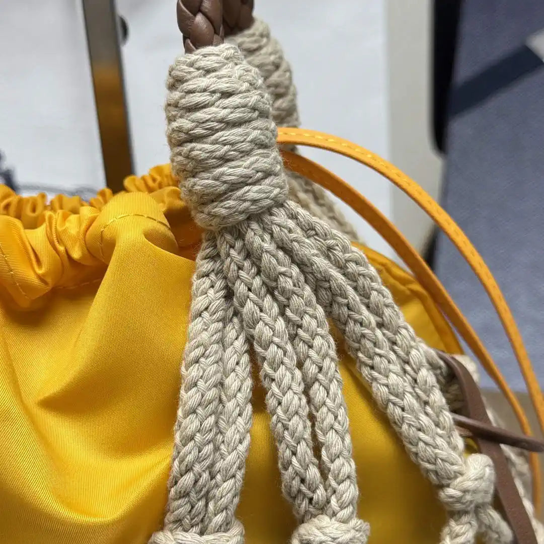 Prada Nou¨¦ medium cotton macram¨¦ bag 1BC111 Yellow