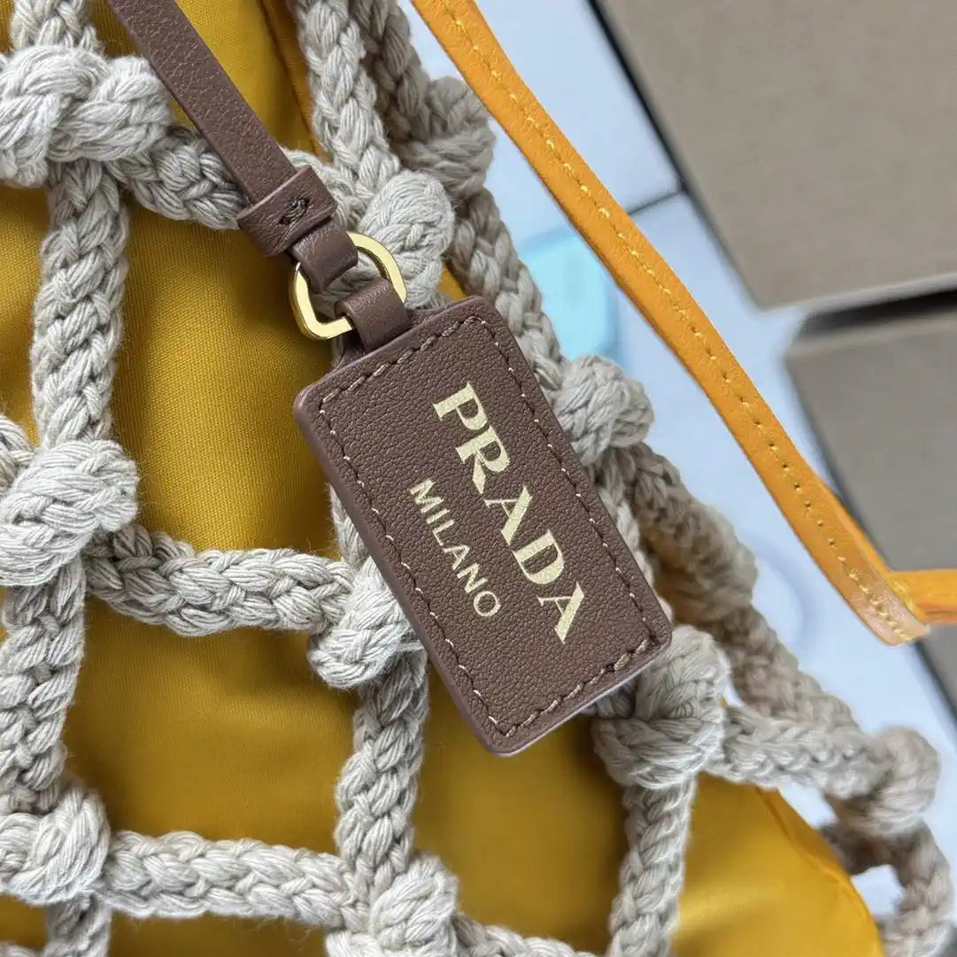 Prada Nou¨¦ medium cotton macram¨¦ bag 1BC111 Yellow