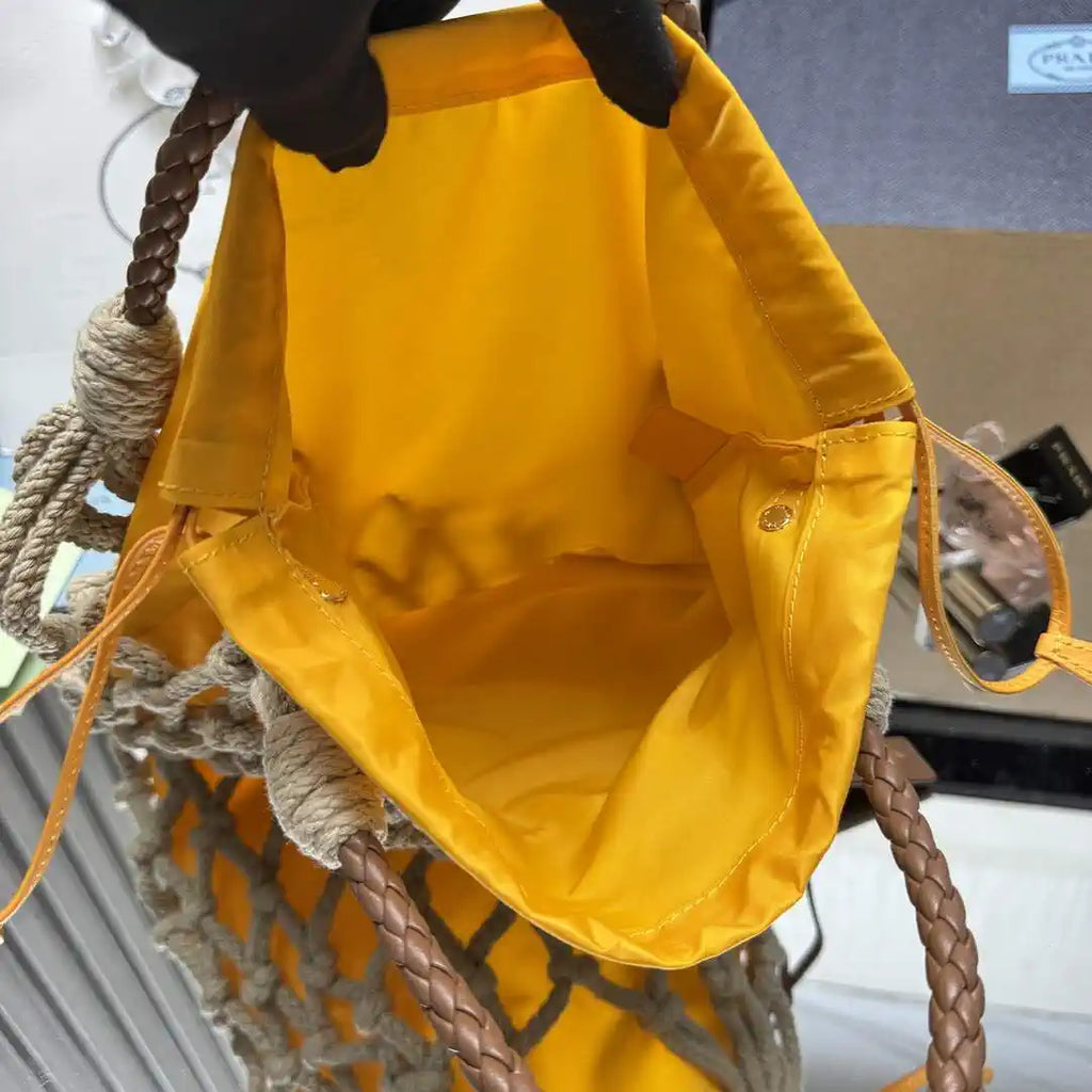 Prada Nou¨¦ medium cotton macram¨¦ bag 1BC111 Yellow