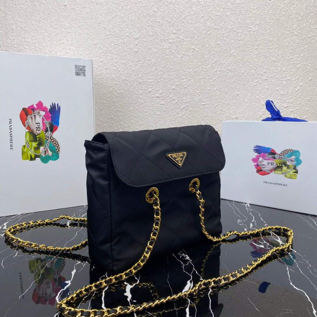 Prada Nylon Vintage Chain Stray Bag 1BD620 Black