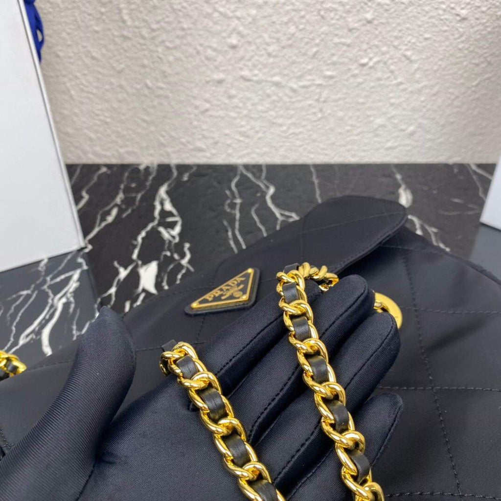 Prada Nylon Vintage Chain Stray Bag 1BD620 Black