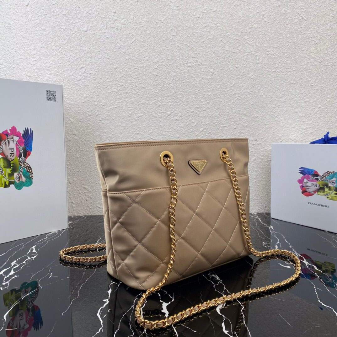 Prada Nylon Vintage Chain Stray Bag 1BD625 Apricot