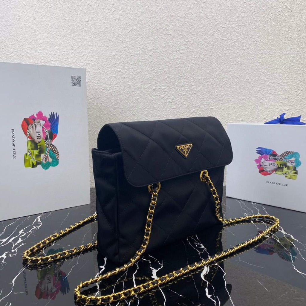 Prada Nylon Vintage Chain Stray Bag 1BD630 Black