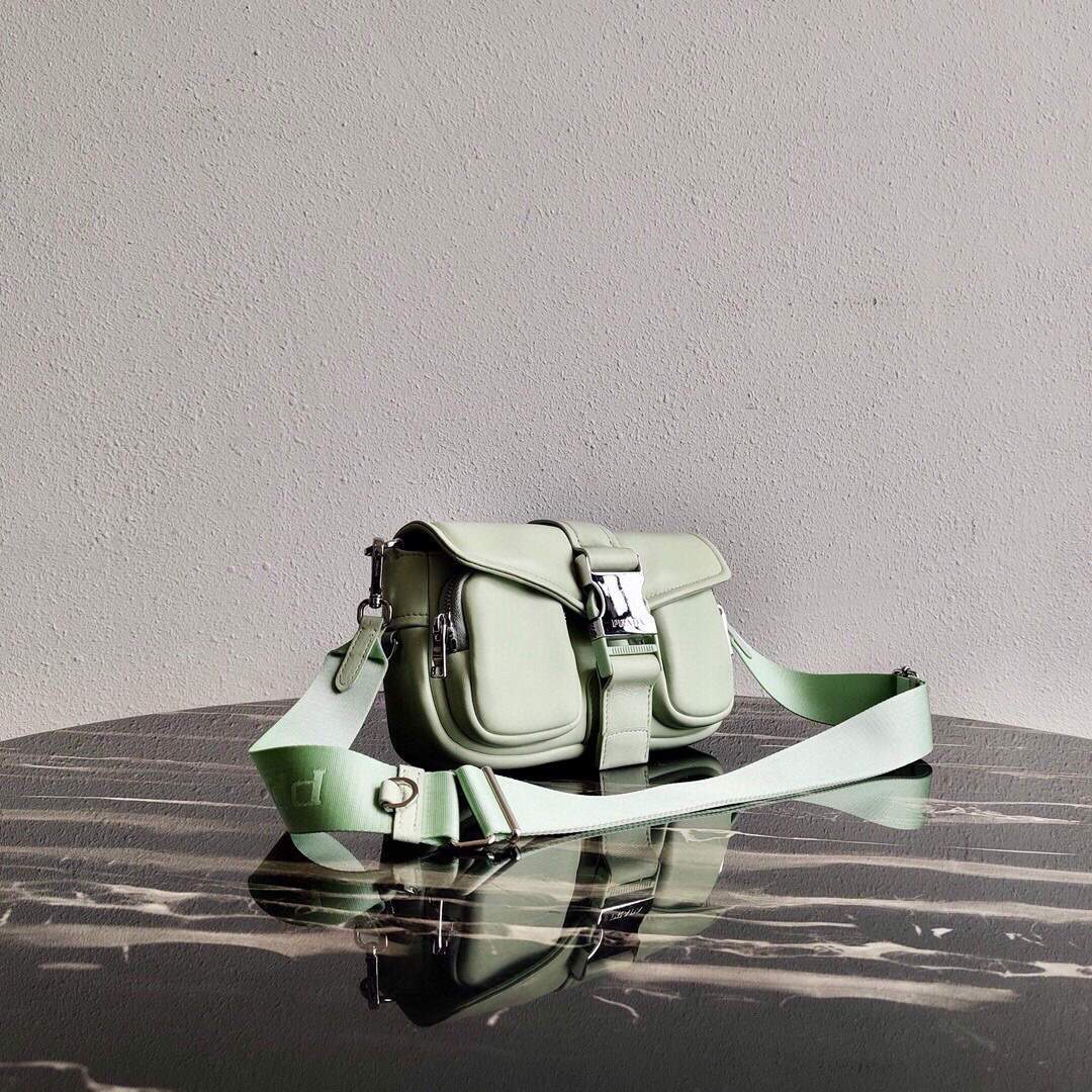 Prada Pocket Nylon and Brushed Leather Bag 1BD295 Green