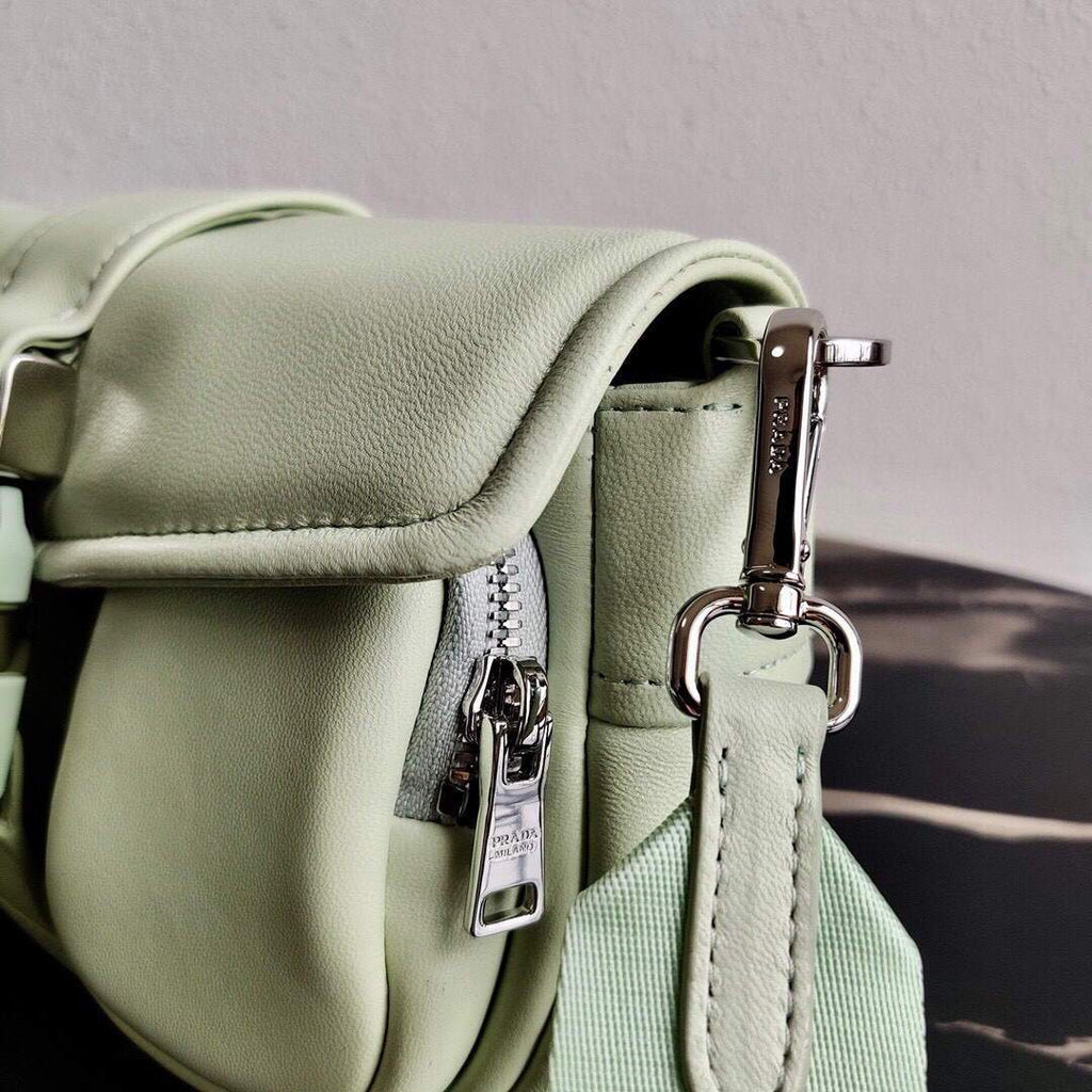 Prada Pocket Nylon and Brushed Leather Bag 1BD295 Green