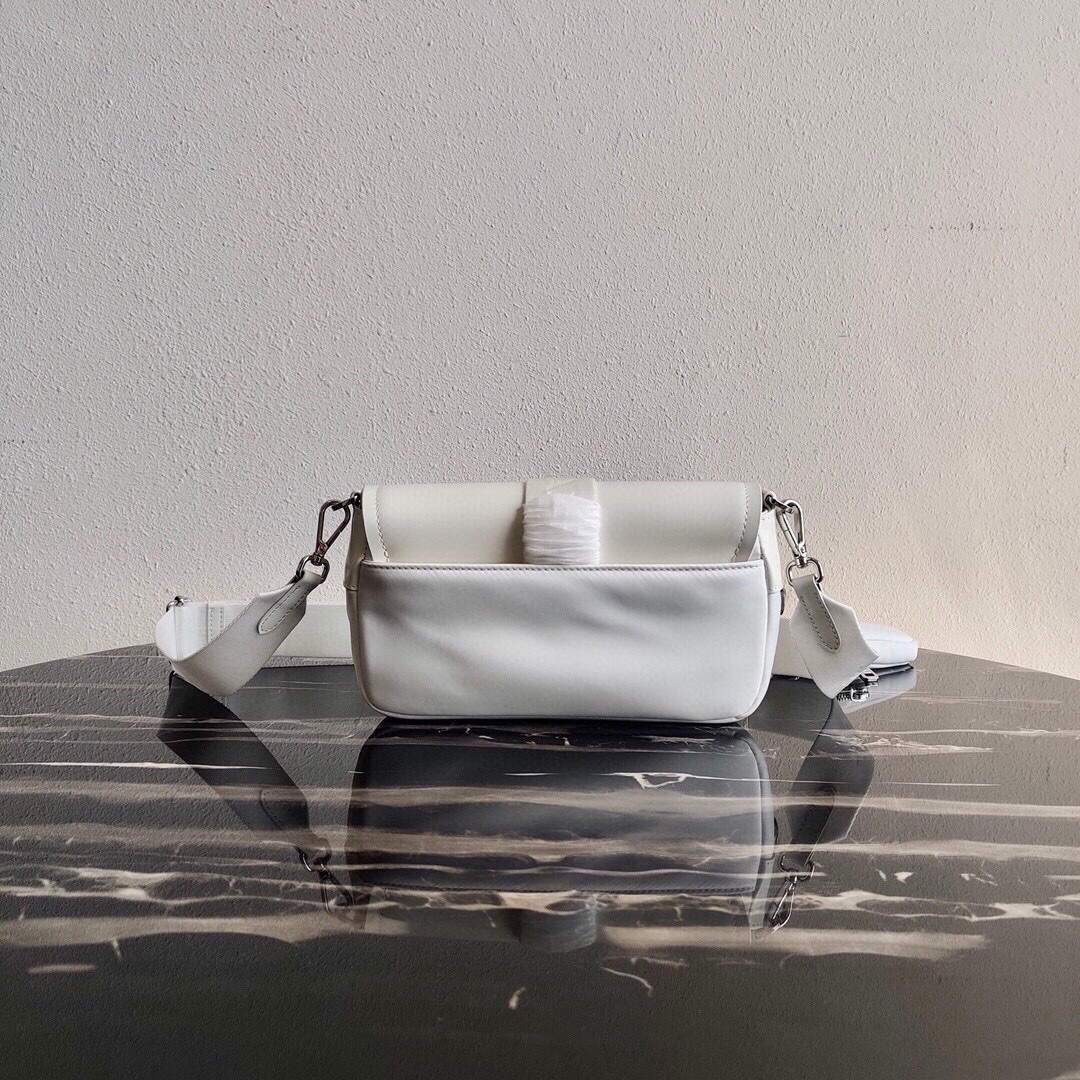 Prada Pocket Nylon and Brushed Leather Bag 1BD295 White