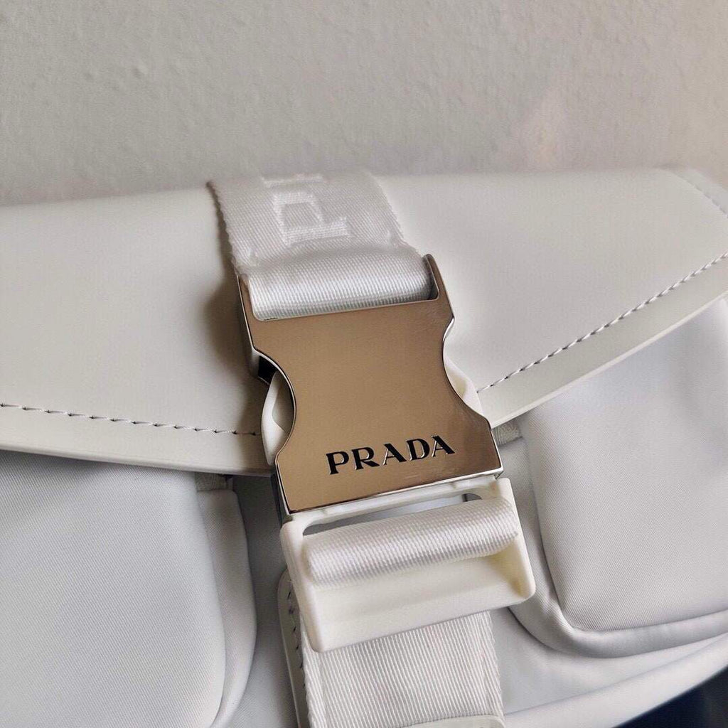 Prada Pocket Nylon and Brushed Leather Bag 1BD295 White