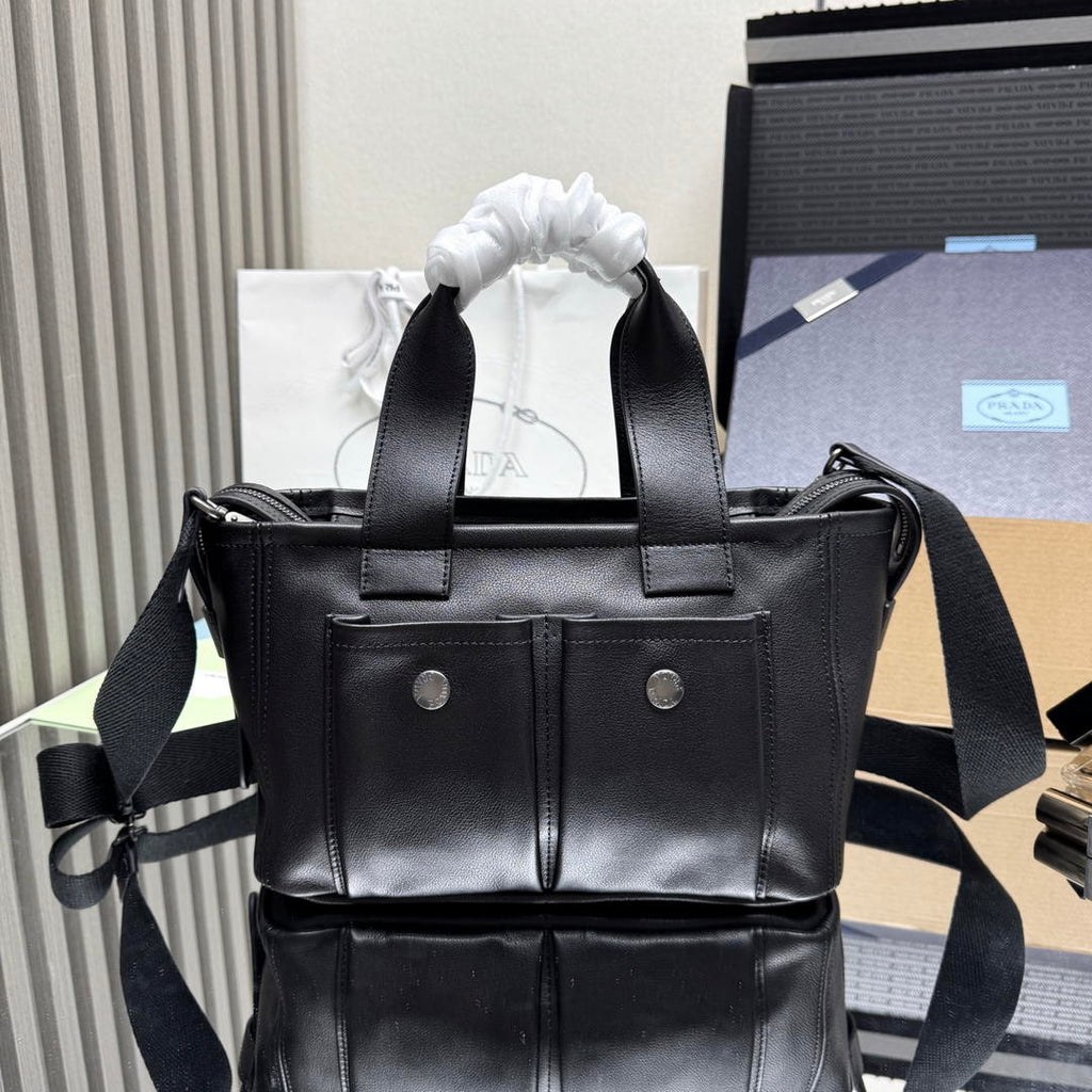 Prada Route medium leather tote bag 1BG660 Black