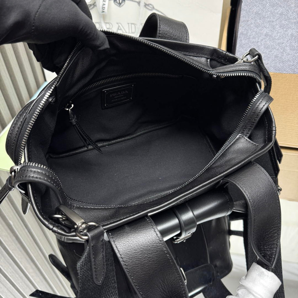 Prada Route medium leather tote bag 1BG660 Black
