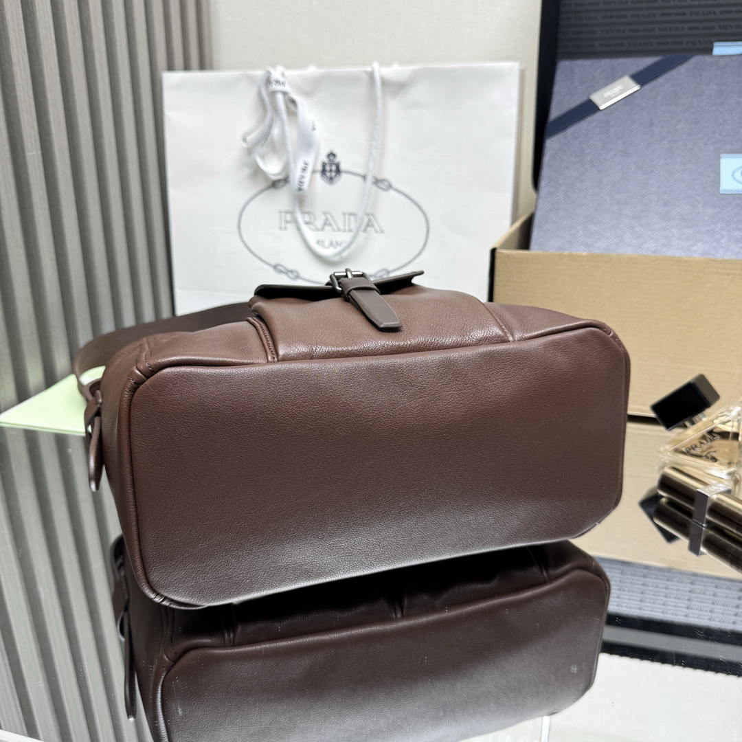 Prada Route medium leather tote bag 1BG660 Dark Brown