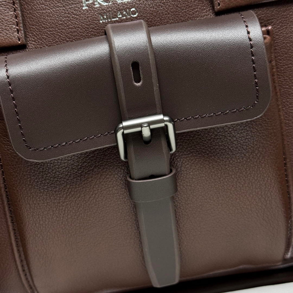 Prada Route medium leather tote bag 1BG660 Dark Brown