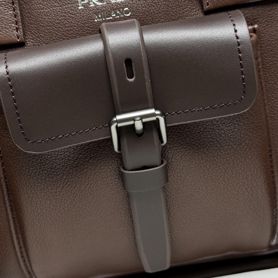 Prada Route medium leather tote bag 1BG660 Dark Brown