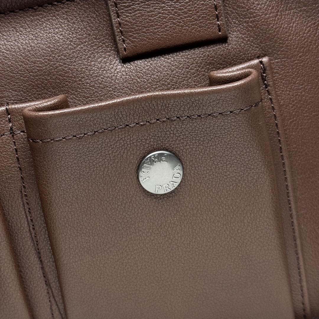 Prada Route medium leather tote bag 1BG660 Dark Brown