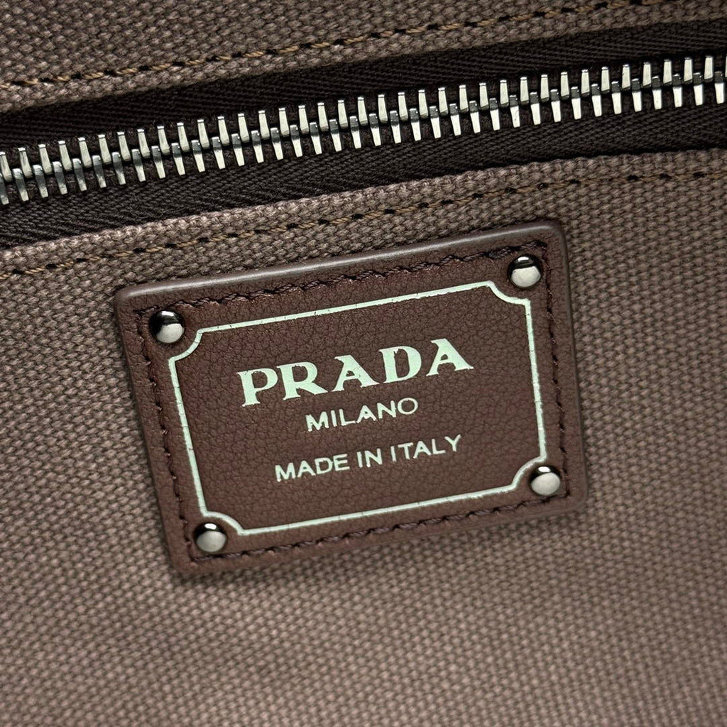 Prada Route medium leather tote bag 1BG660 Dark Brown
