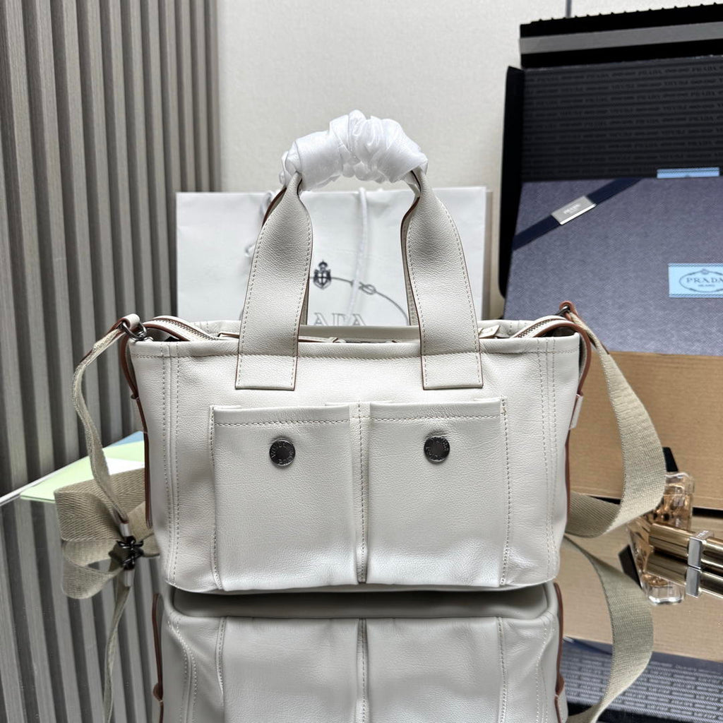 Prada Route medium leather tote bag 1BG660 White