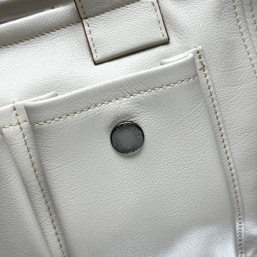 Prada Route medium leather tote bag 1BG660 White