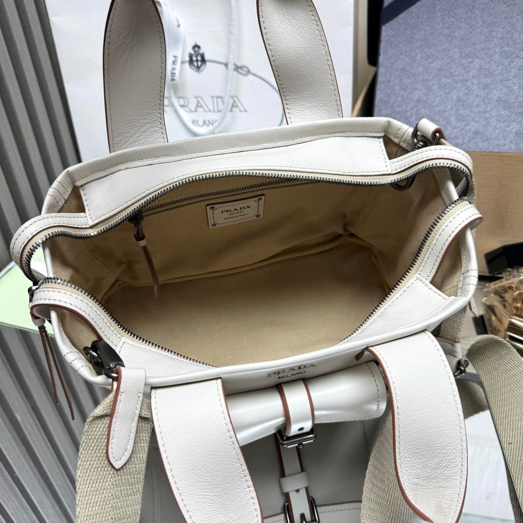 Prada Route medium leather tote bag 1BG660 White
