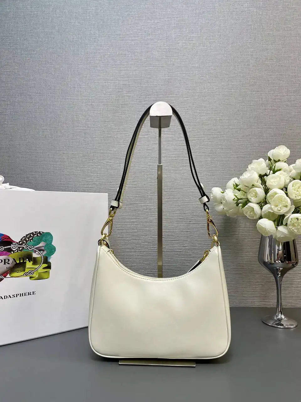 Prada Re-Edition leather mini-bag 1BC204 Beige