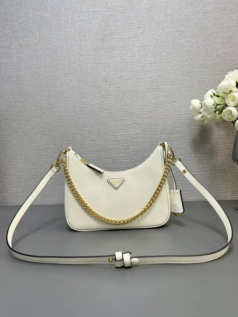 Prada Re-Edition leather mini-bag 1BC204 Beige