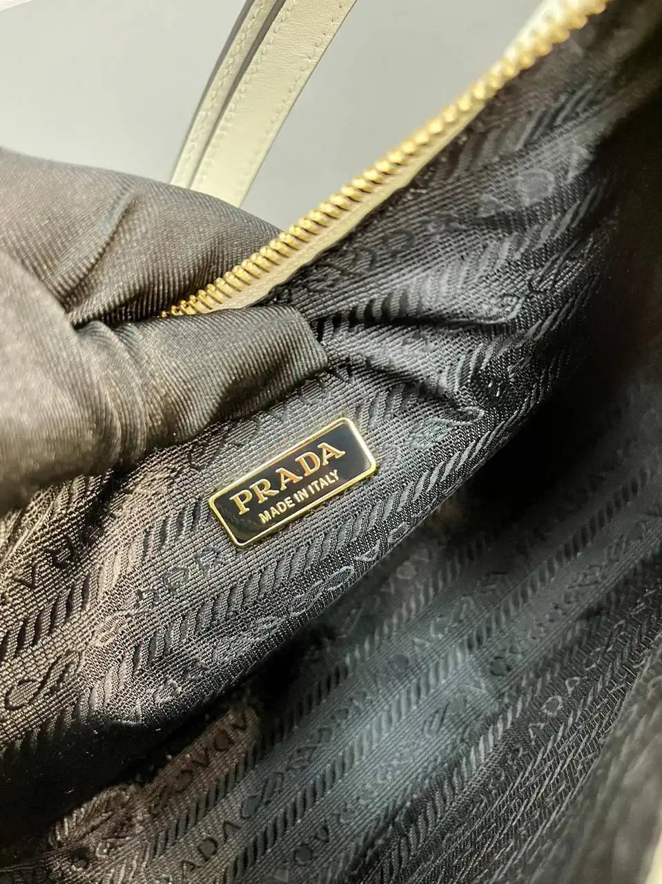 Prada Re-Edition leather mini-bag 1BC204 Beige