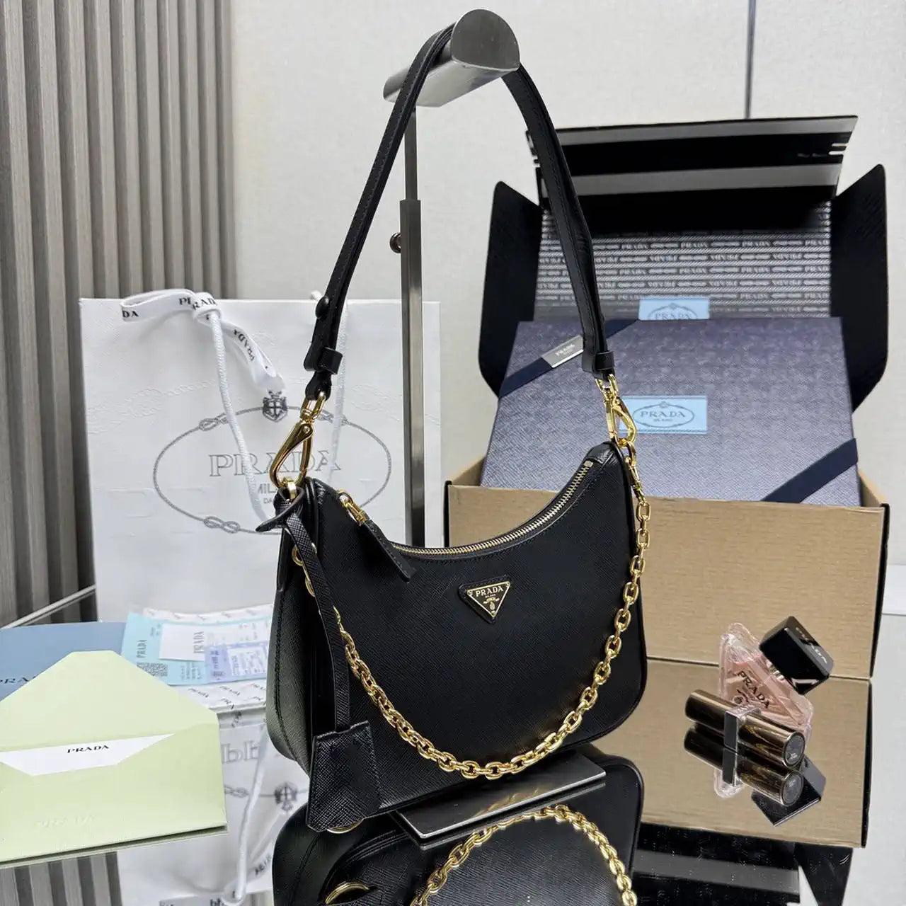 Prada Re-Edition Saffiano leather mini-bag 1BC204 Black