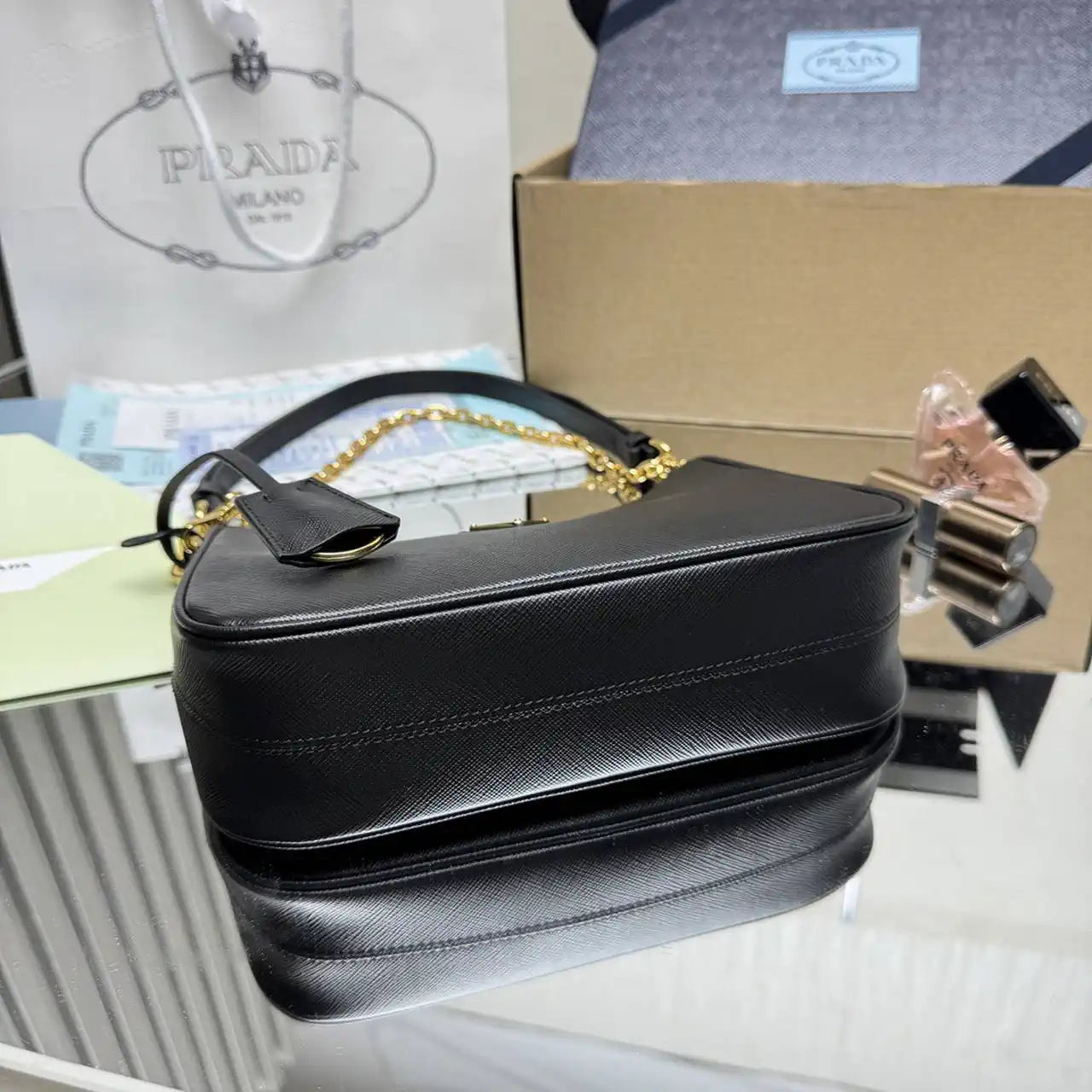 Prada Re-Edition Saffiano leather mini-bag 1BC204 Black