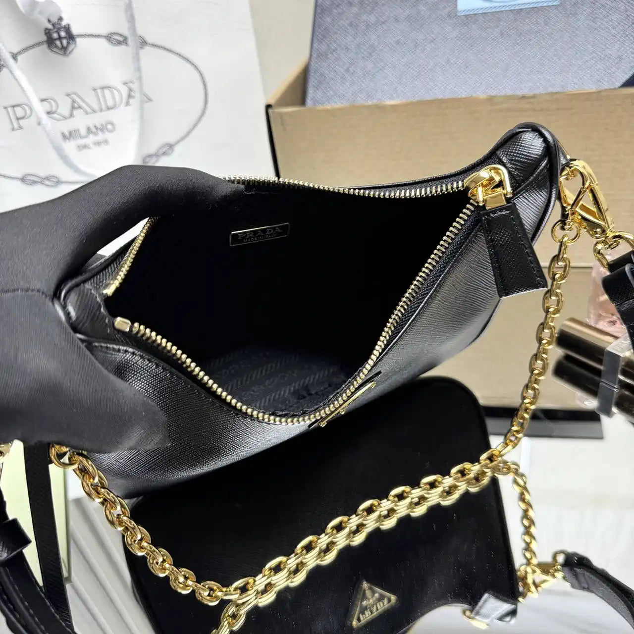 Prada Re-Edition Saffiano leather mini-bag 1BC204 Black