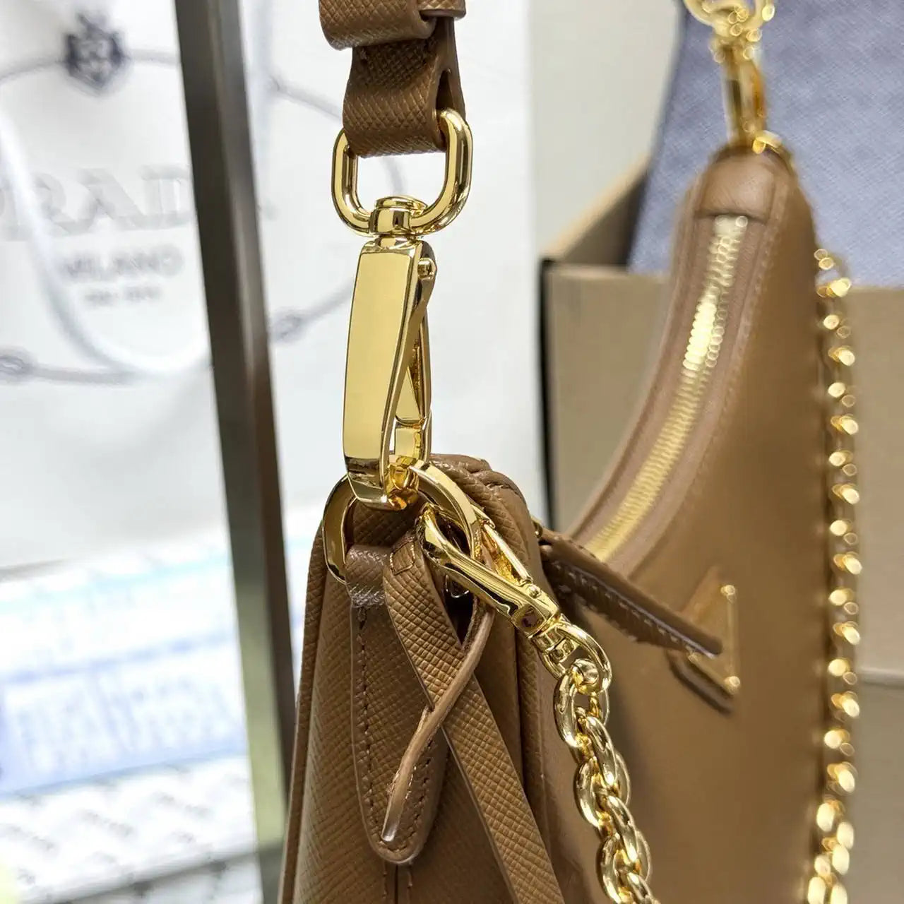 Prada Re-Edition Saffiano leather mini-bag 1BC204 Brown