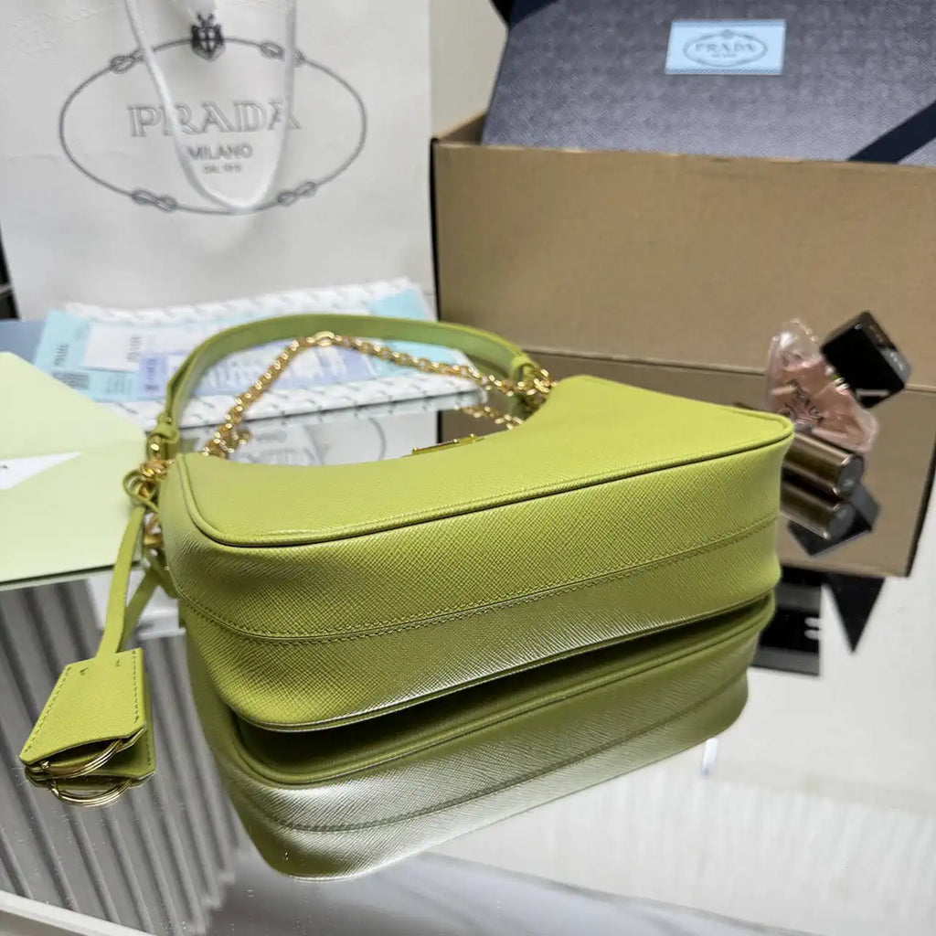 Prada Re-Edition Saffiano leather mini-bag 1BC204 Lemon Green