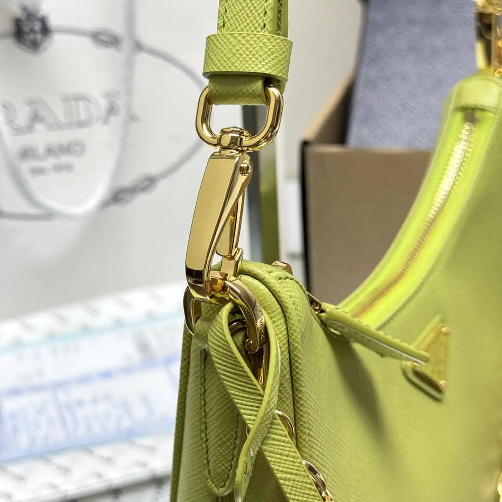 Prada Re-Edition Saffiano leather mini-bag 1BC204 Lemon Green