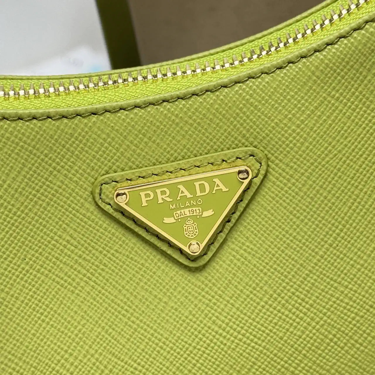 Prada Re-Edition Saffiano leather mini-bag 1BC204 Lemon Green