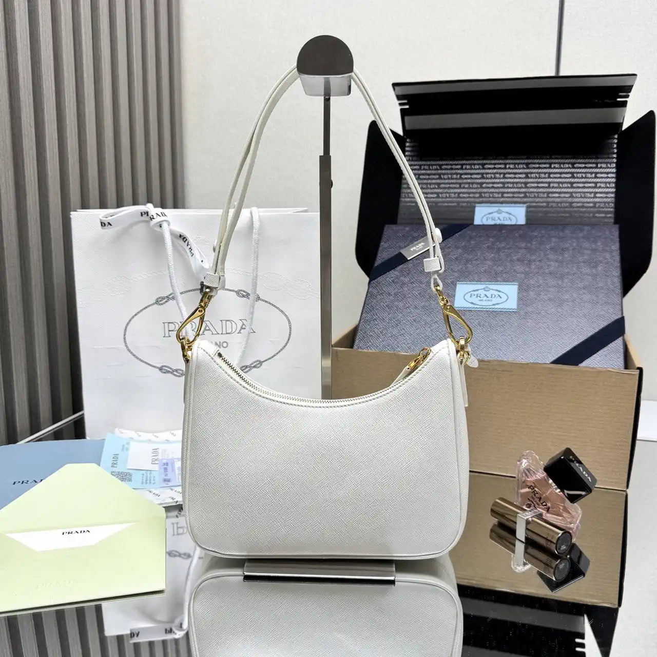 Prada Re-Edition Saffiano leather mini-bag 1BC204 White