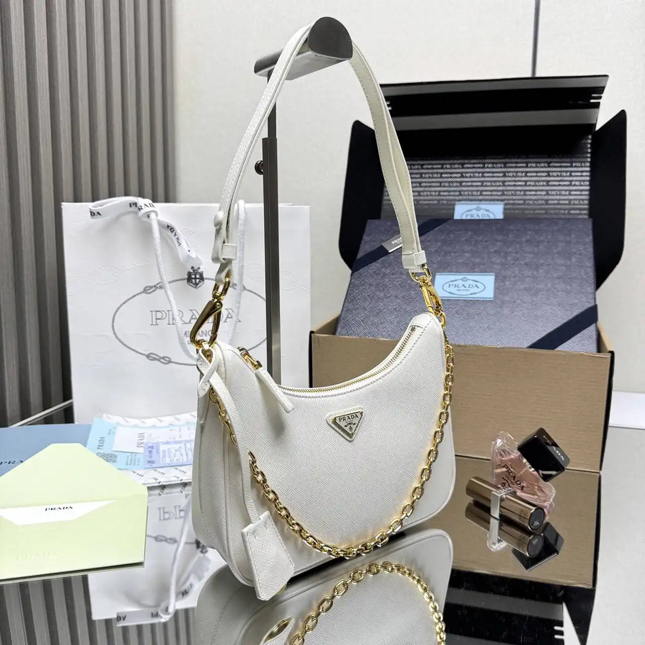 Prada Re-Edition Saffiano leather mini-bag 1BC204 White