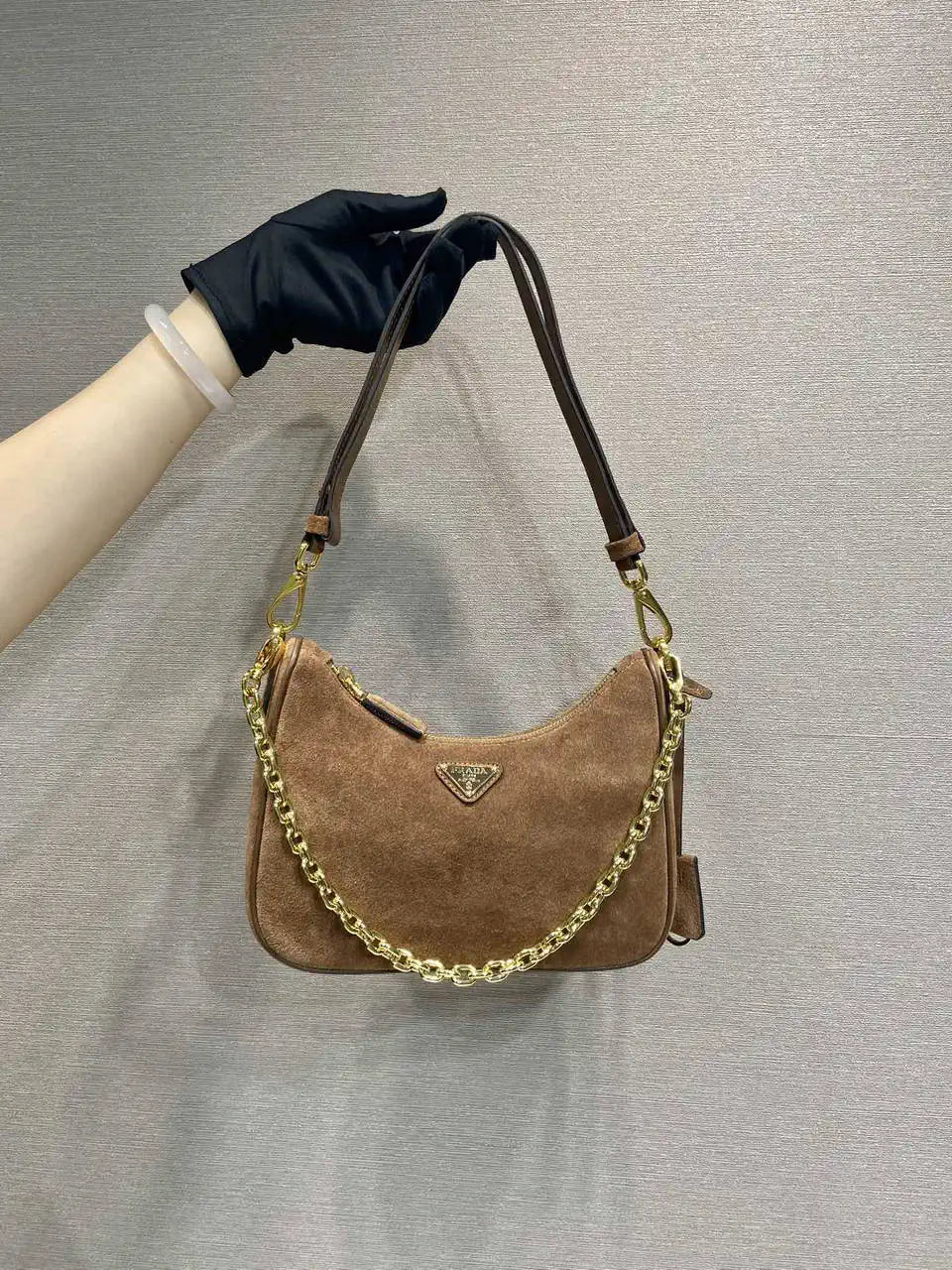 Prada Re-Edition Suede leather mini-bag 1BC204 Brown