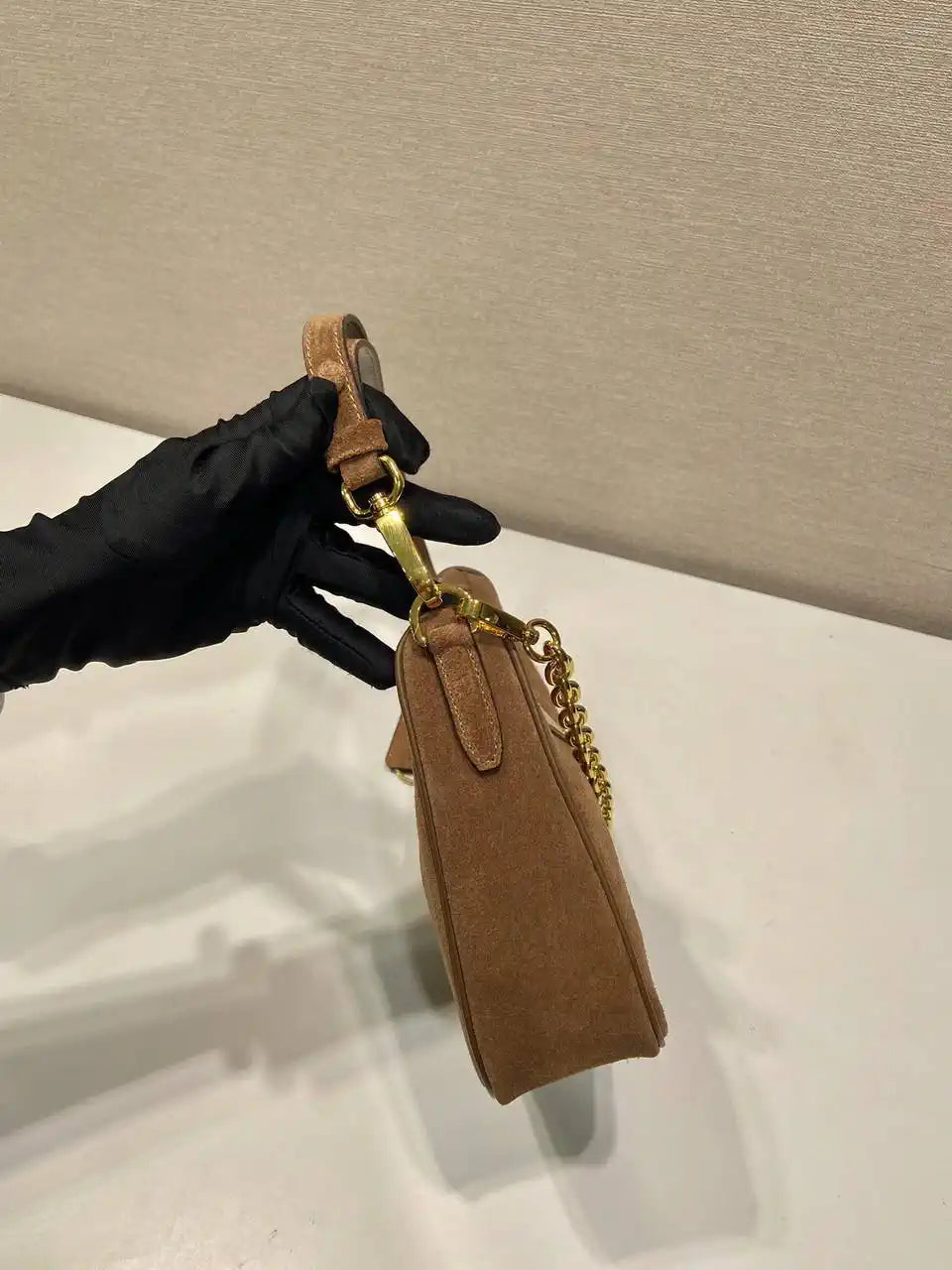 Prada Re-Edition Suede leather mini-bag 1BC204 Brown