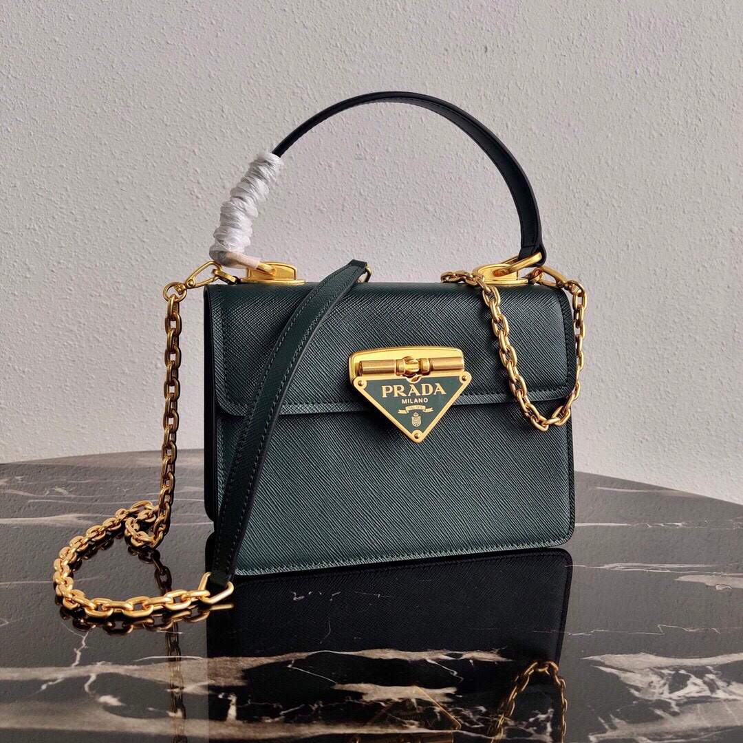 Prada Saffiano Leather Symbole Bag 1BN021 Dark Green