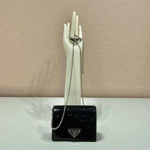 Prada sequins-studded card holder with shoulder strap 1MR024 Black - Default Title - View 1