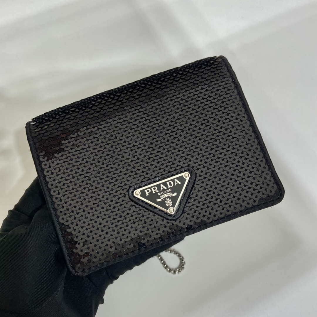 Prada sequins-studded card holder with shoulder strap 1MR024 Black