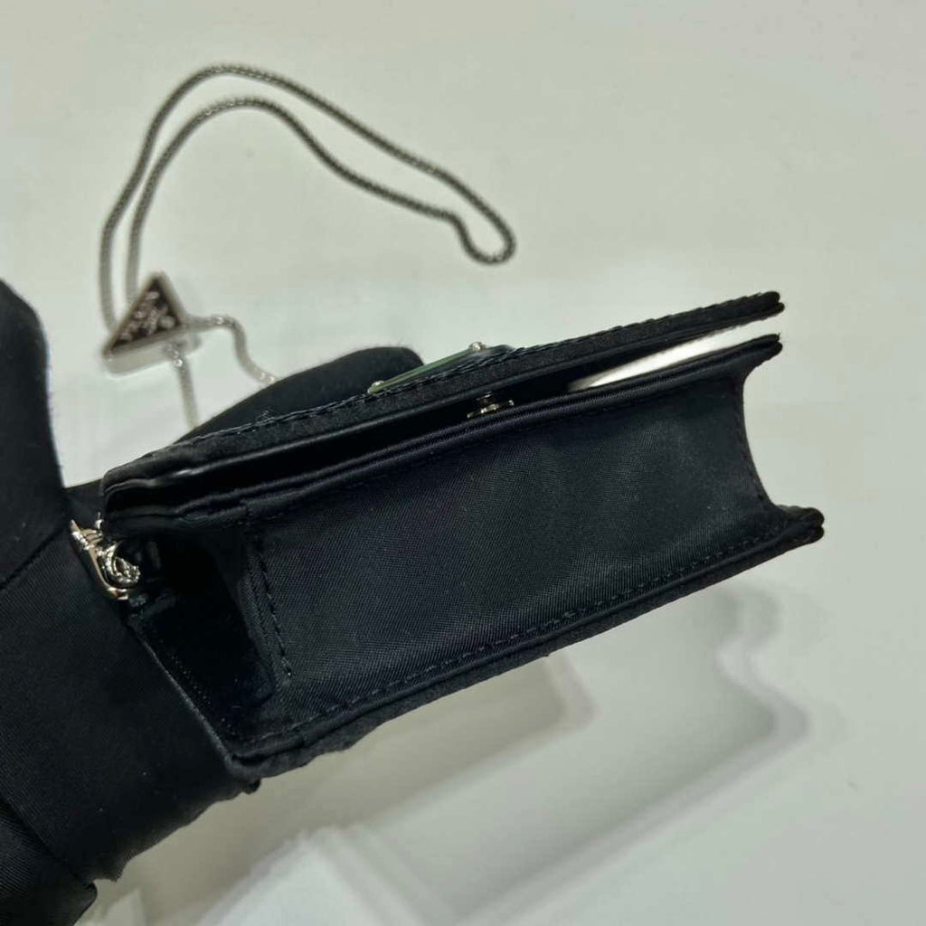 Prada sequins-studded card holder with shoulder strap 1MR024 Black