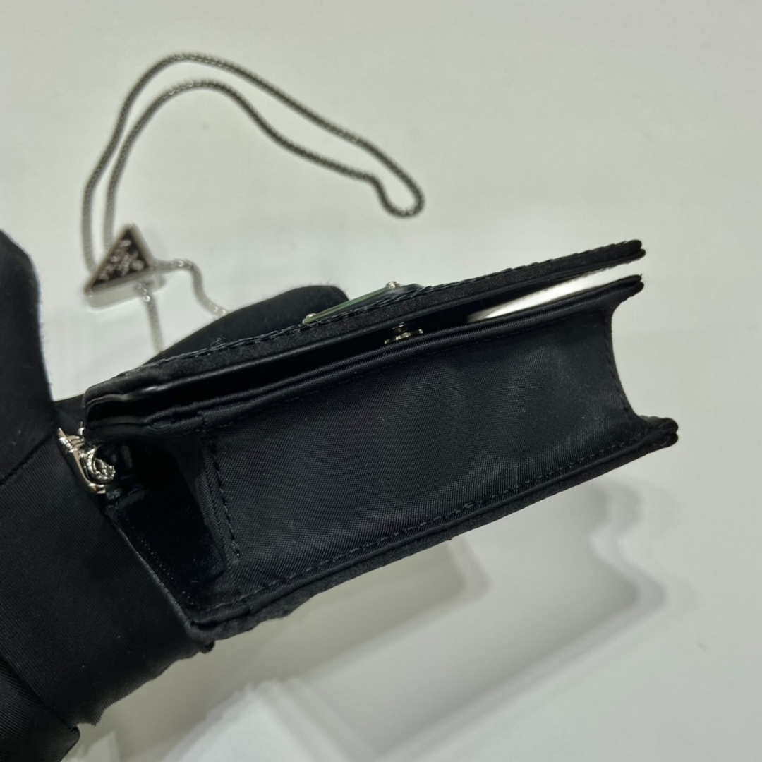 Prada sequins-studded card holder with shoulder strap 1MR024 Black