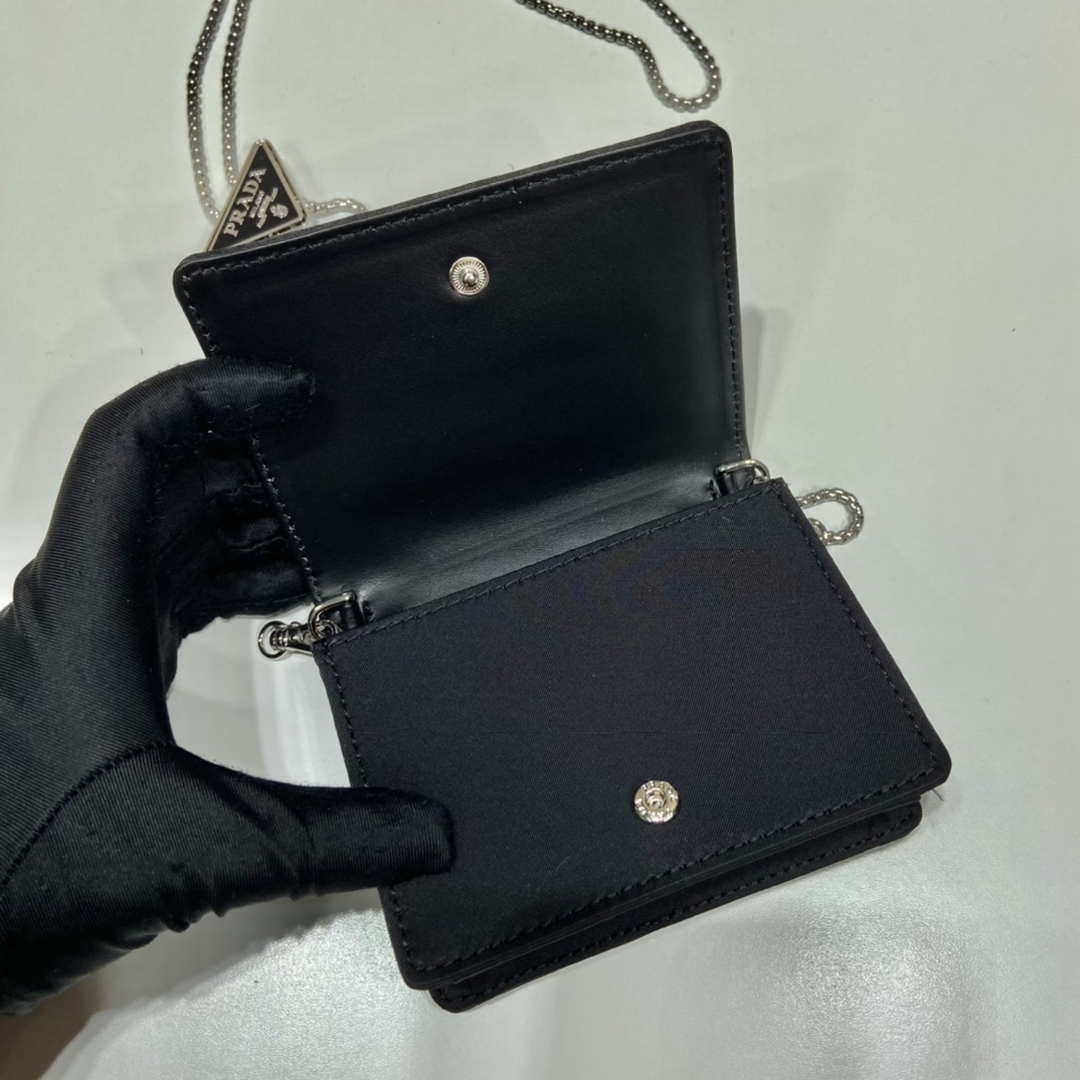 Prada sequins-studded card holder with shoulder strap 1MR024 Black