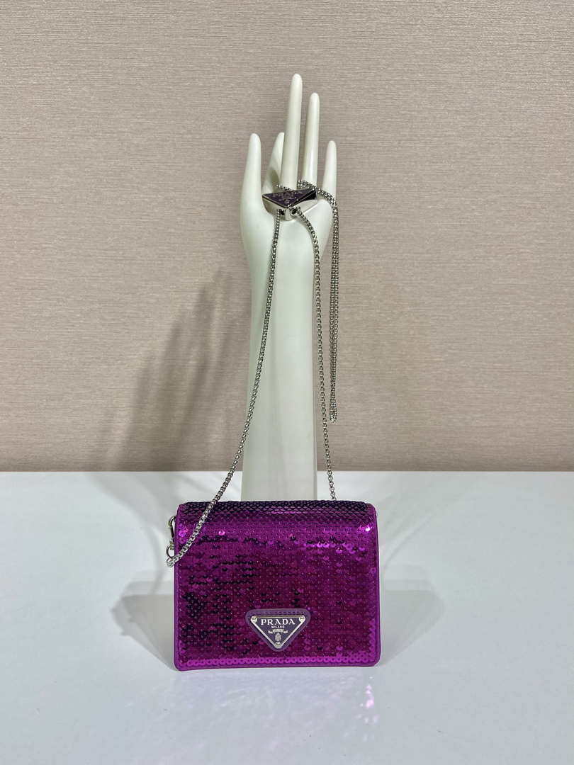 Prada sequins-studded card holder with shoulder strap 1MR024 Purple - Default Title - View 1