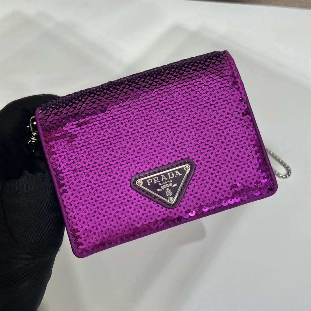 Prada sequins-studded card holder with shoulder strap 1MR024 Purple - Default Title - View 3
