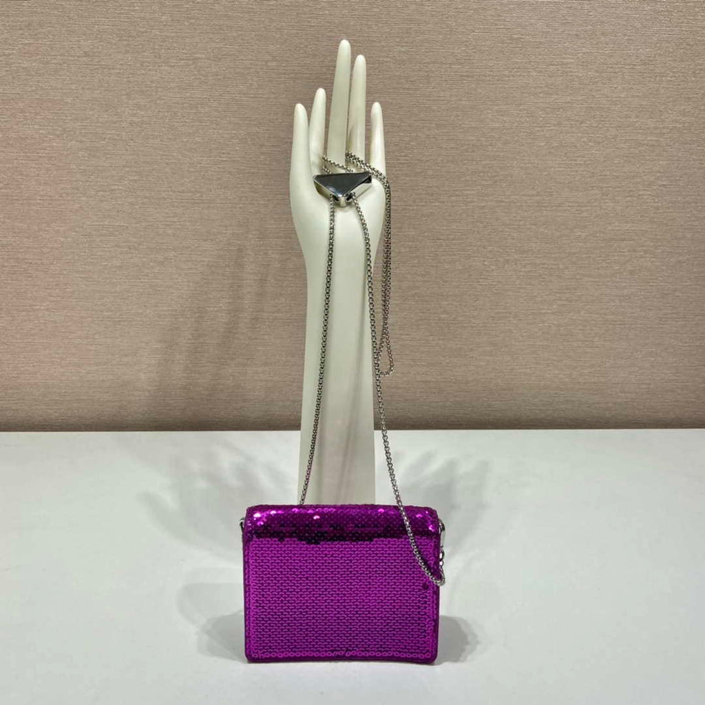 Prada sequins-studded card holder with shoulder strap 1MR024 Purple