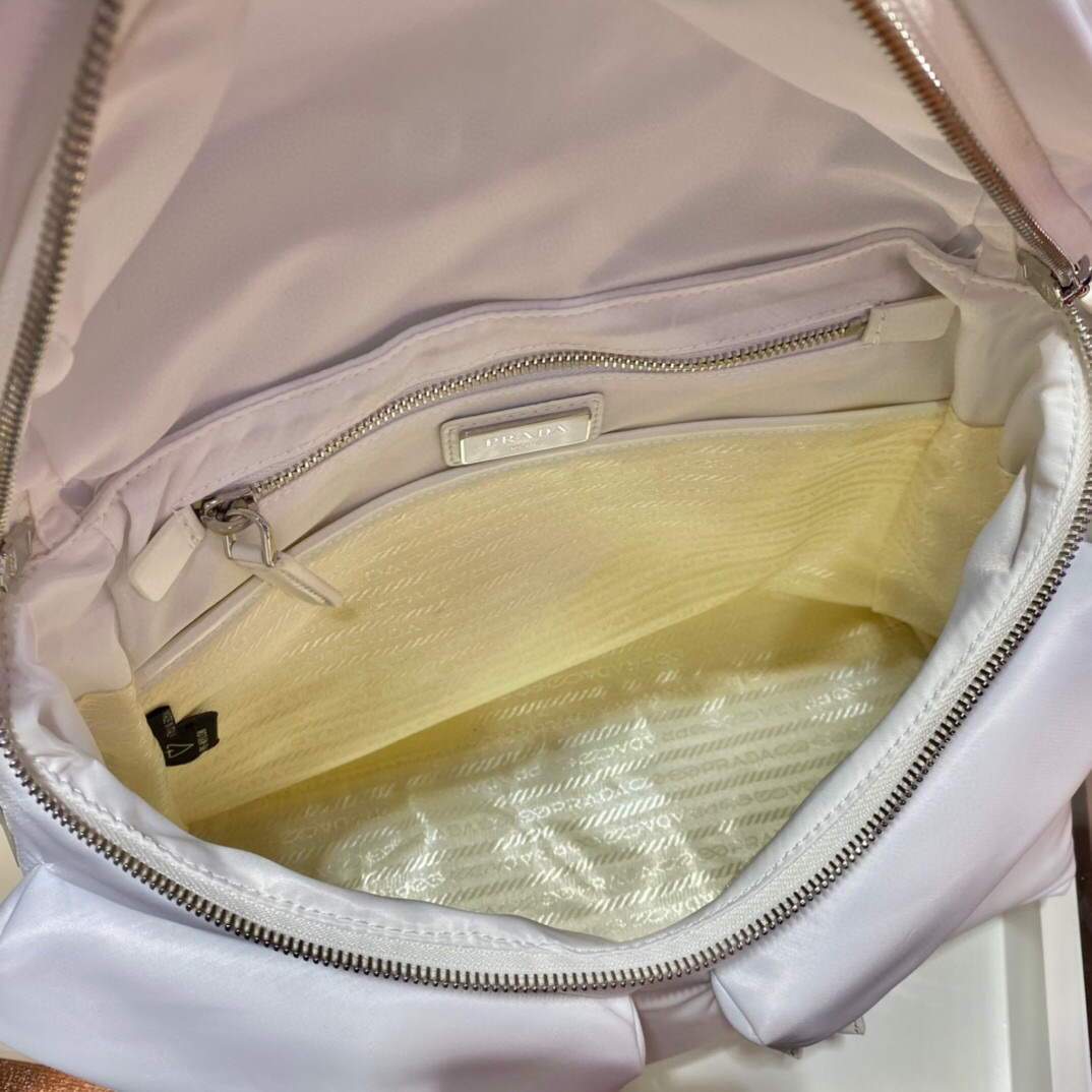 Prada Signaux Nylon and Leather Hobo Bag 1BC160 White