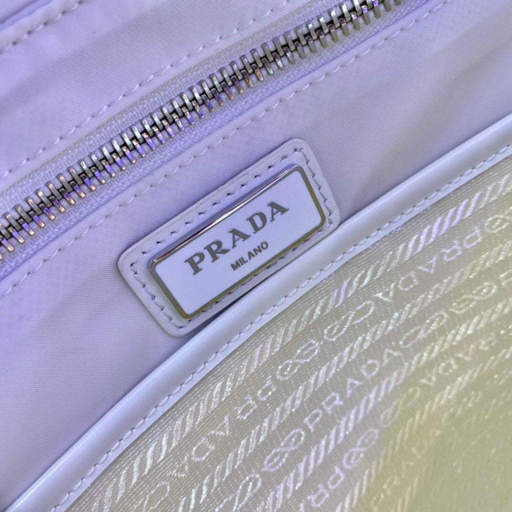 Prada Signaux Nylon and Leather Hobo Bag 1BC160 White